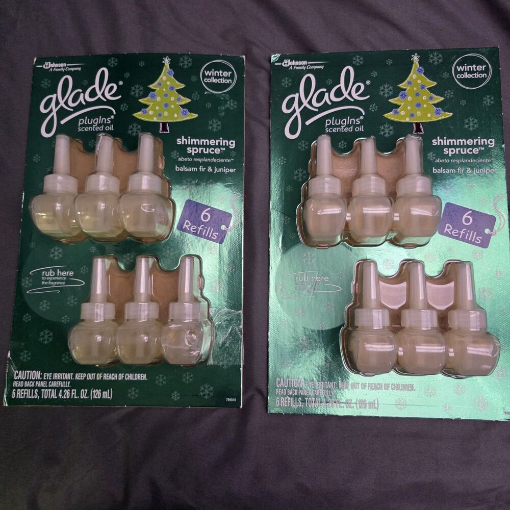 12 Glade SHIMMERING SPRUCE Balsam Fir & Juniper Plugins Oil Refills NOB 2012